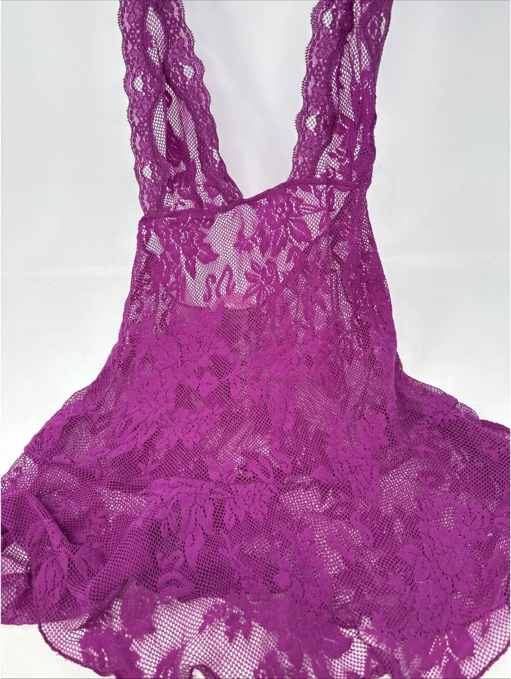 Victoria’s Secret Mesh Magenta Fishnet Floral Lace Halter Lingerie Babydoll Sz S